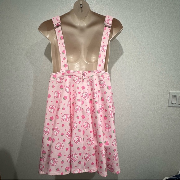 Hot Topic Strawberry Milk Scuba Skirtall Overall XL Pink White Pockets Kawaii - Picture 6 of 11